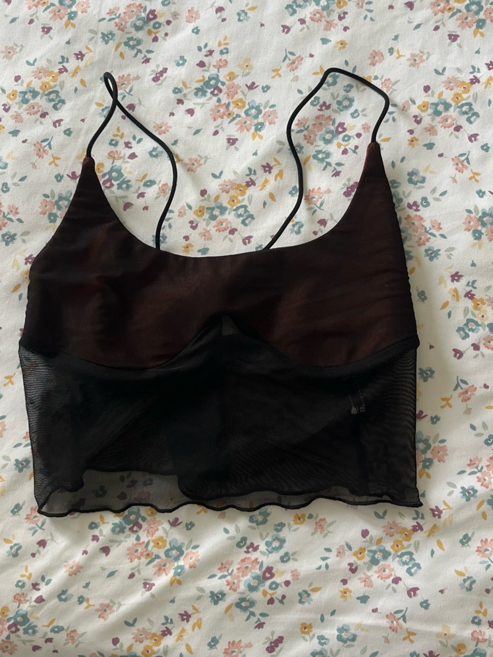 Cider Black Sheer Mesh Camisole Crop Top